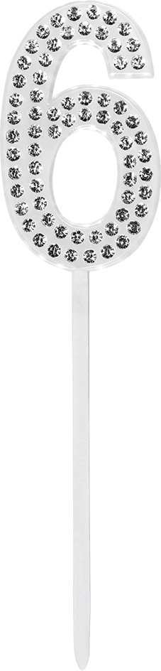 Verjaardag Taarttopper Diamant Cijfer 6 Zilver