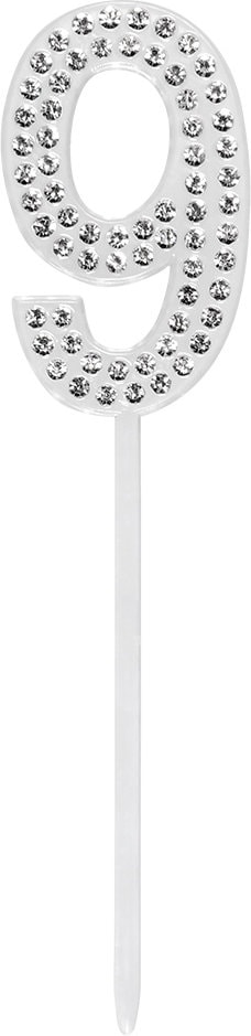 Verjaardag Taarttopper Diamant Cijfer 9 Zilver
