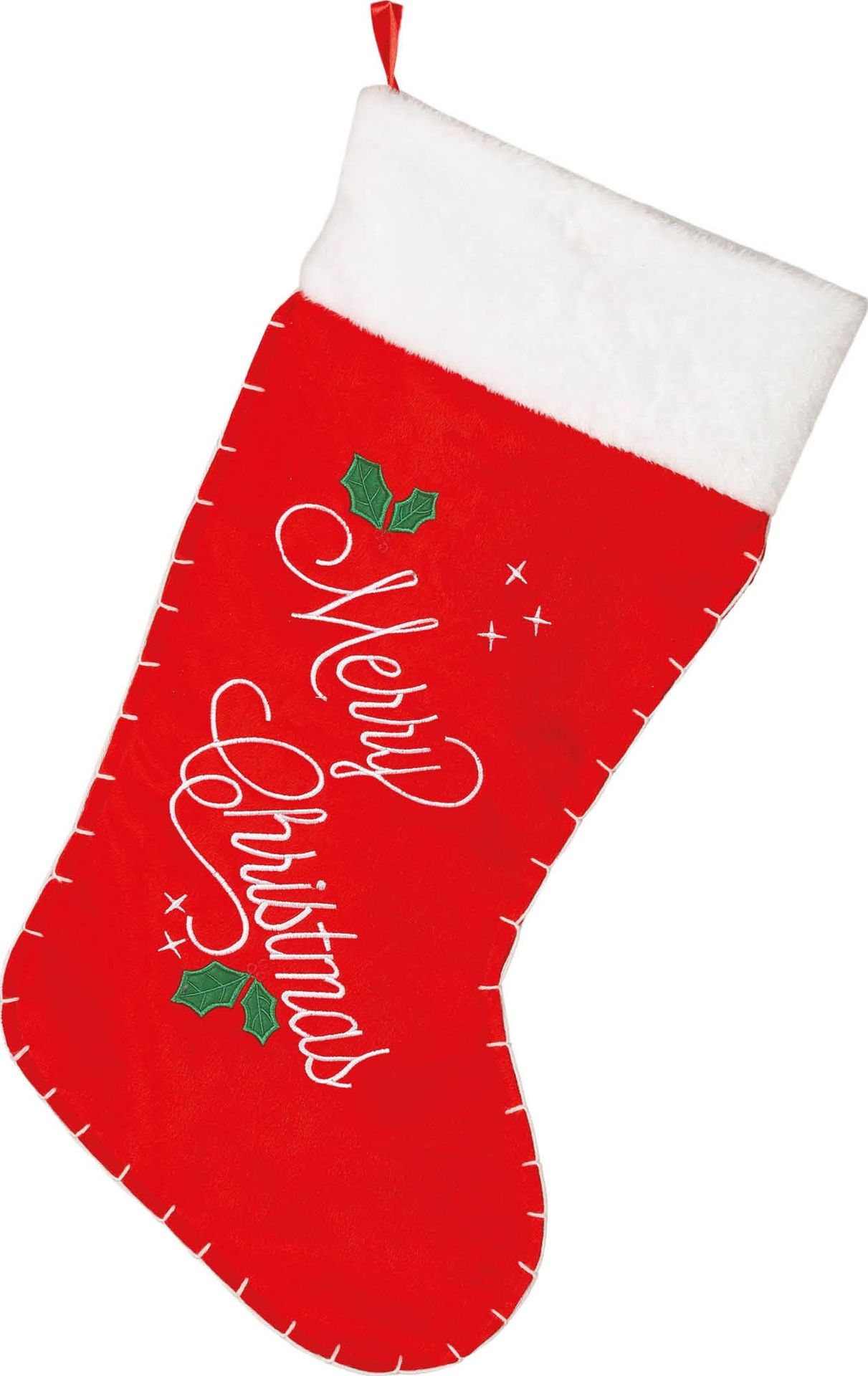 Versierde Cadeau Sok Merry Christmas Rood 70cm