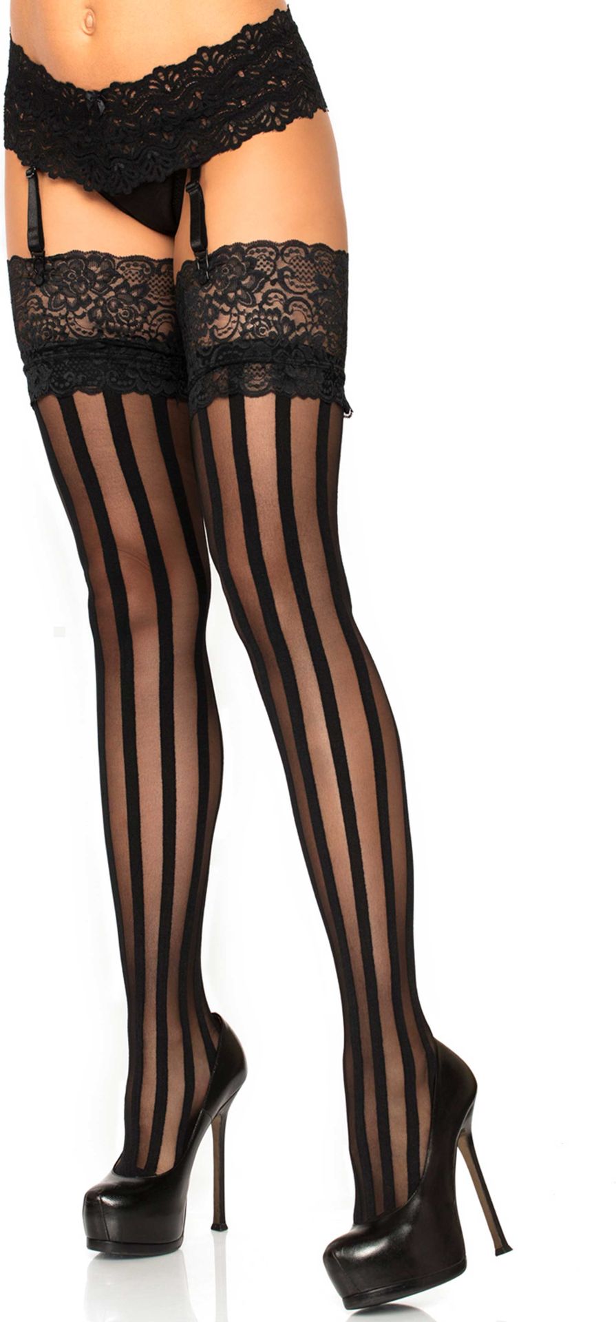 Verticaal Gestreepte Kousen Zwart
