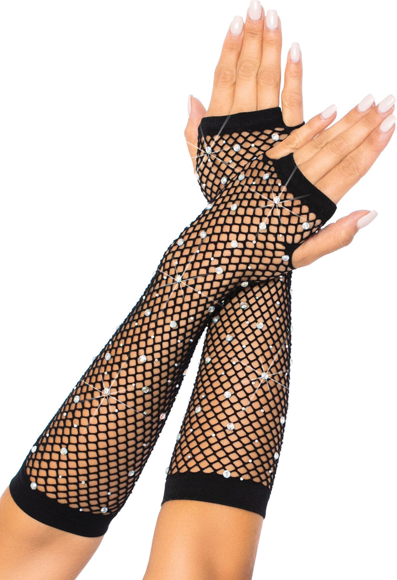 Vingerloze Strass Visnet Handschoenen Zwart