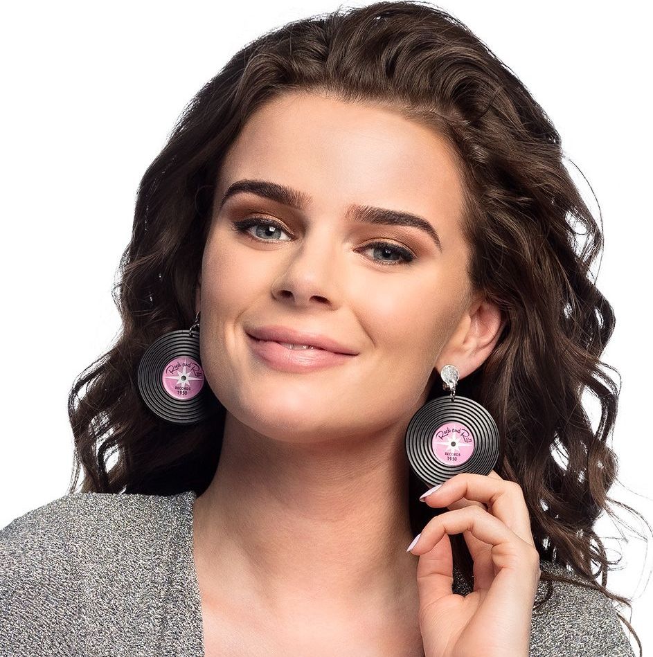 Vintage 50's Oorbellen Rock en Roll Lp Zwart