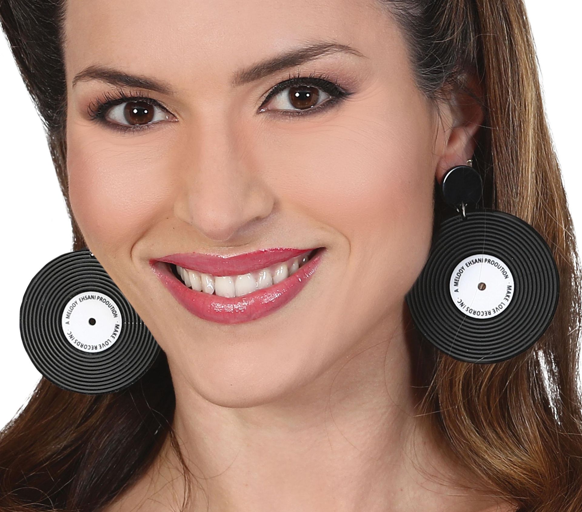 Vinyl Oorbellen Zwart Retro 6cm