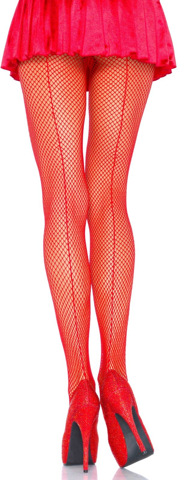 Visnet panty met elegante naad rood