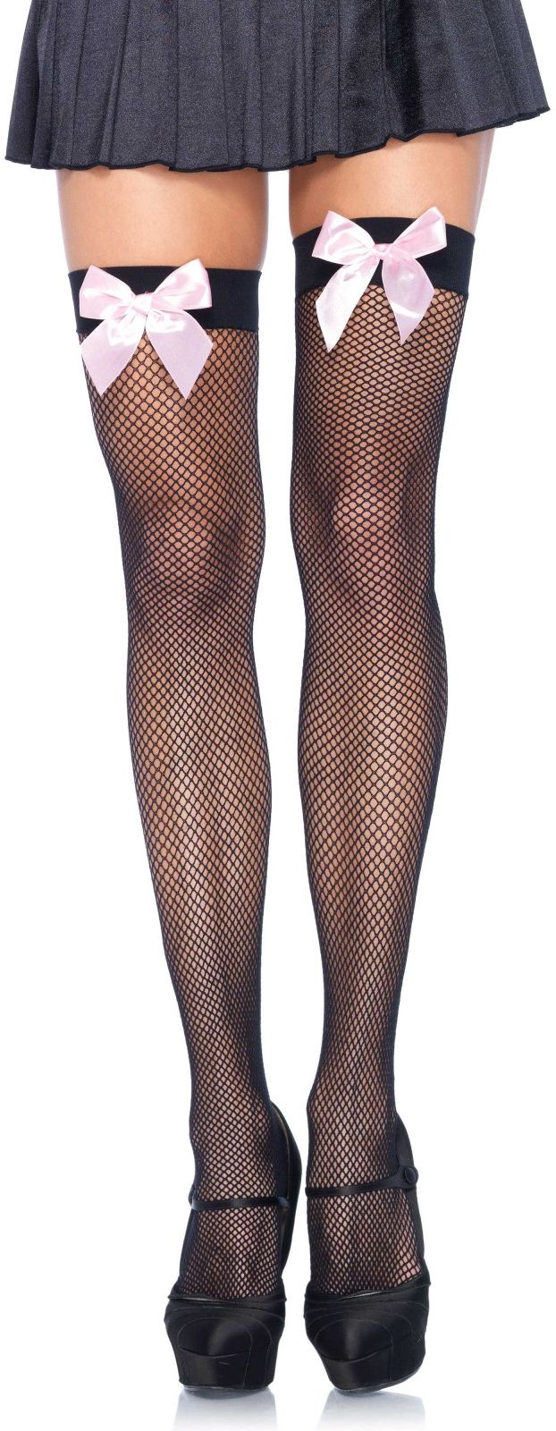 Visnetkousen Zwart met Roze Strik