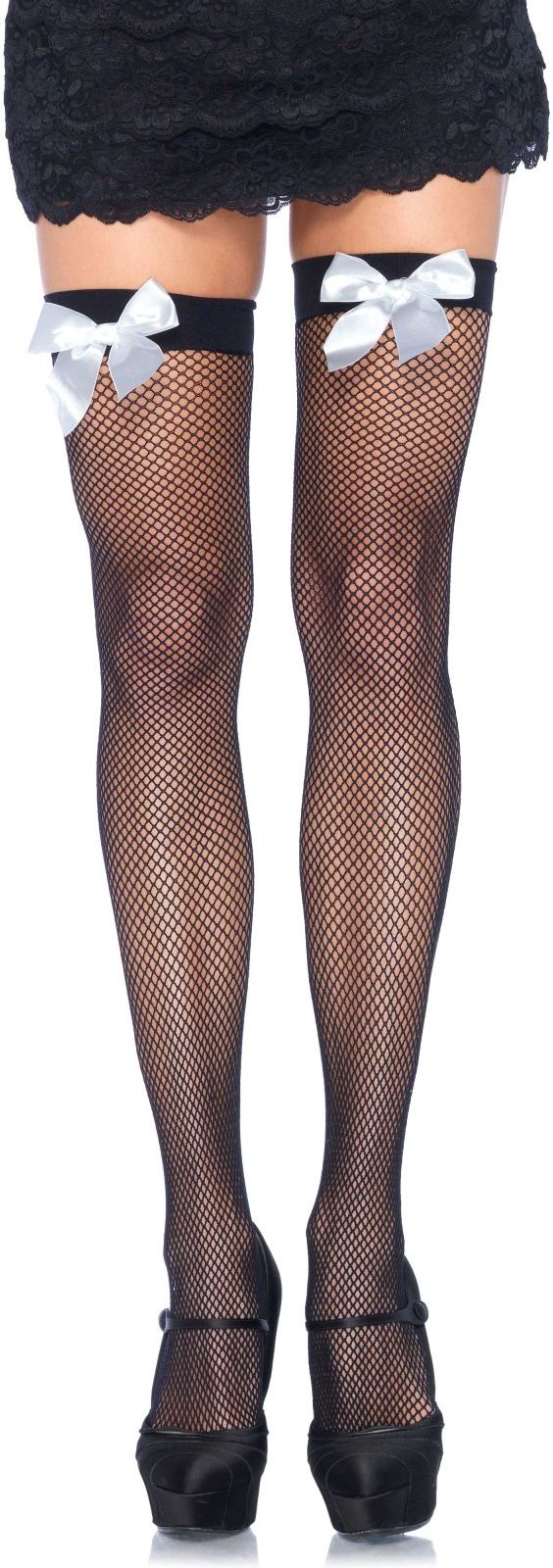 Visnetkousen Zwart met Witte Strik