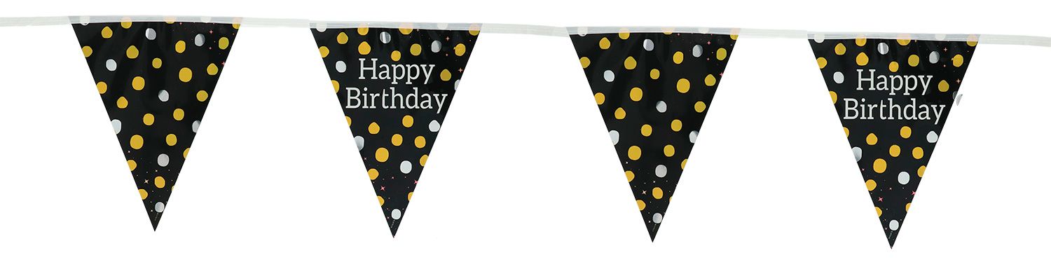 Vlaggenlijn Happy Birthday Glossy Black 4 Meter