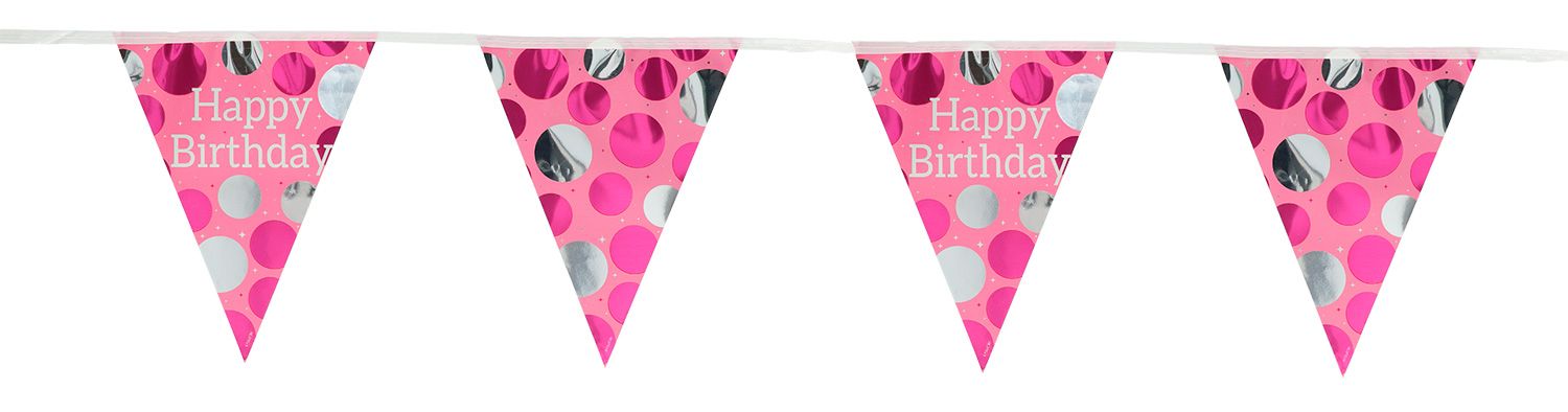 Vlaggenlijn Happy Birthday Glossy Pink 4 Meter