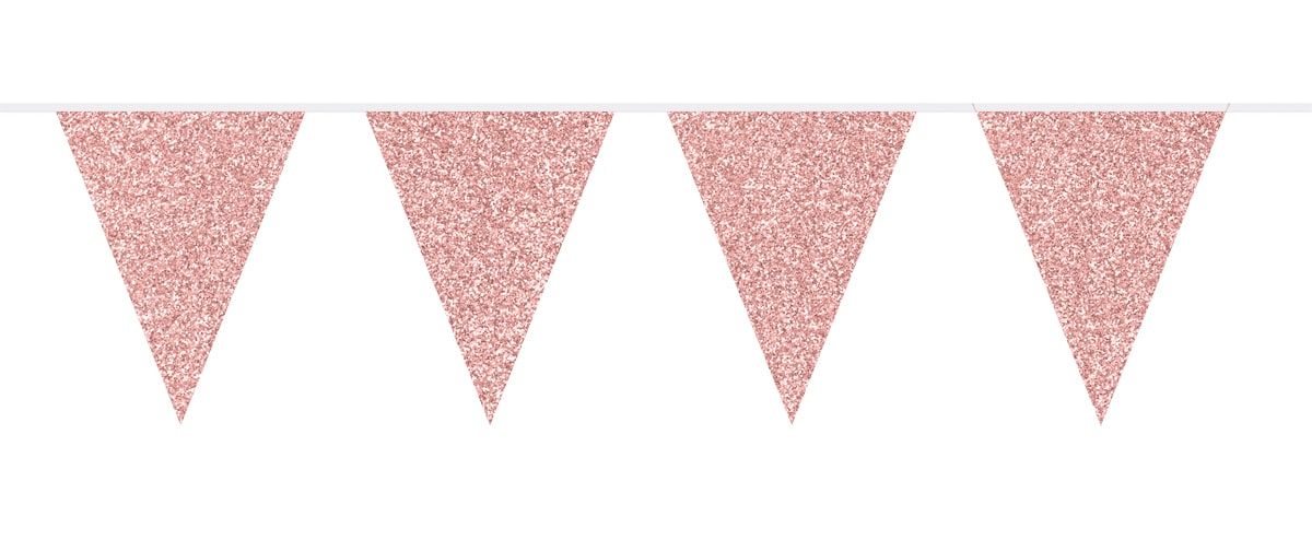 Vlaggenlijn Rosé Goudkleurige Glitter 6 Meter