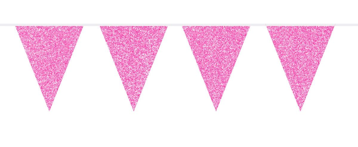 Vlaggenlijn roze glitter 6 meter