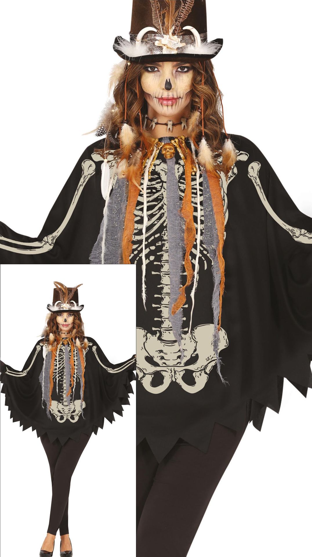 Voodoo Skelet Poncho Dames