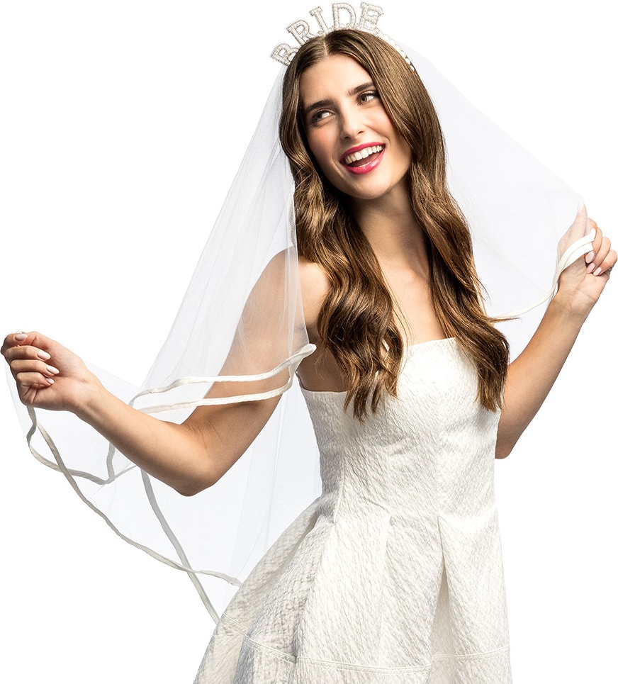 Vrijgezellenfeest Tiara 'Bride' met sluier Wit