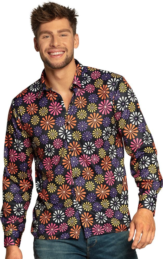 Vrolijk flower power hippie shirt heren