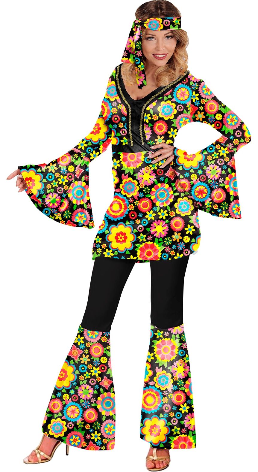 Vrolijke bloemen hippie kostuum dames
