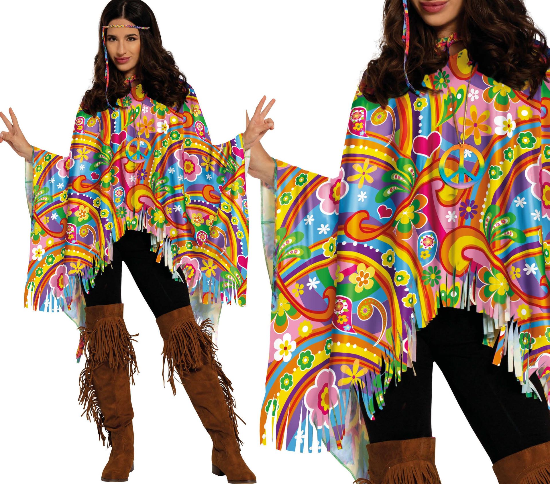 Vrolijke Hippie Regenboog Poncho Dames