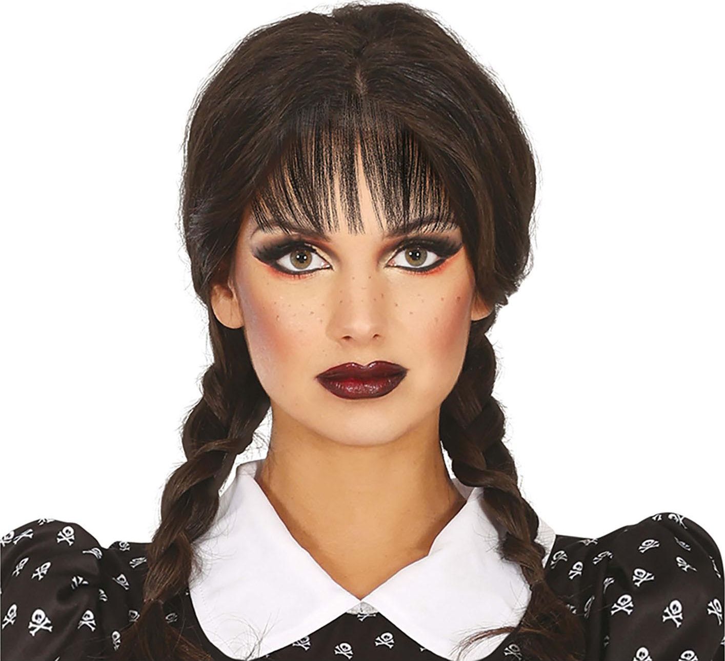 Wednesday Zwarte Pruik met Vlechten