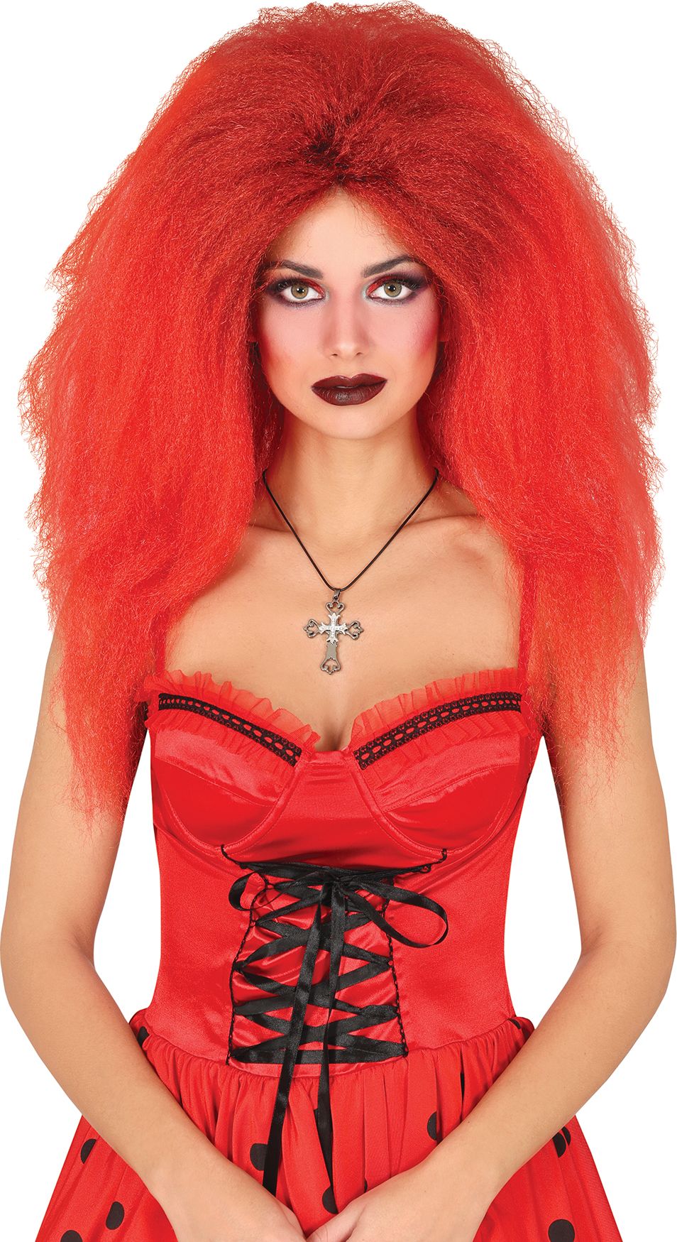 Wilde Rode Duivel Pruik Lang