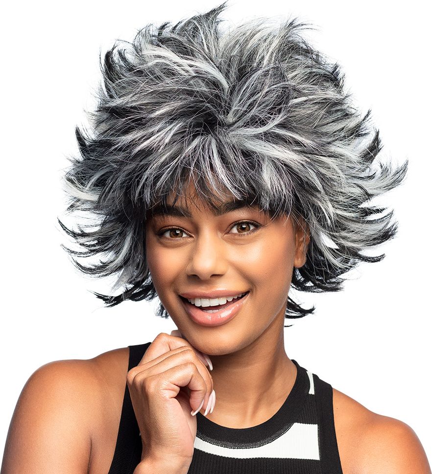 Wilde Wanda Pruik Zwart/Wit