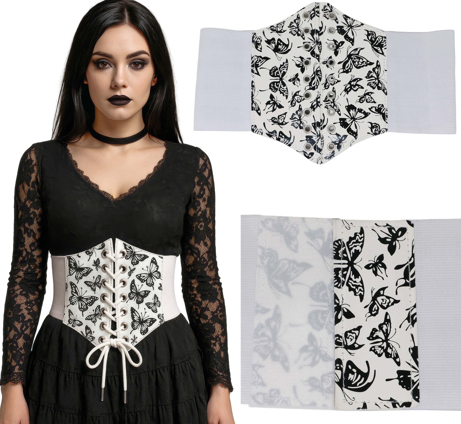 Wit Corset met Zwarte Vlinders Dames