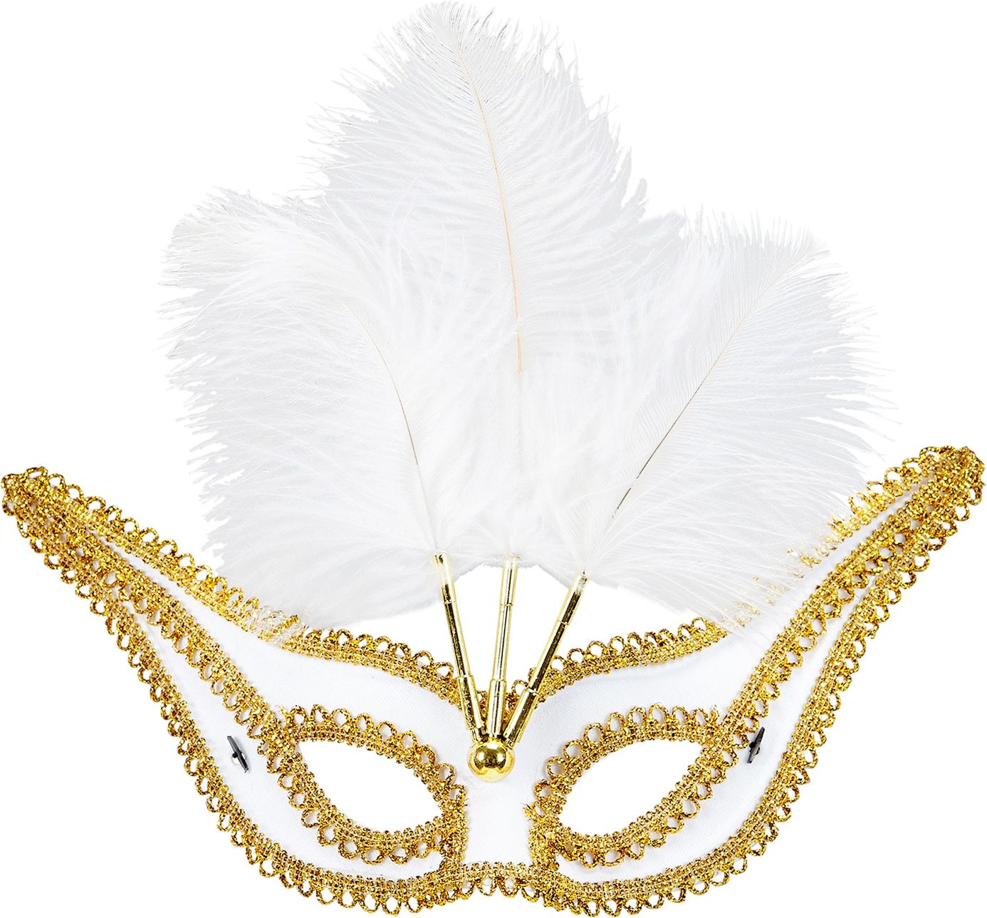 Wit Oogmasker met Gouden Rand en Veren