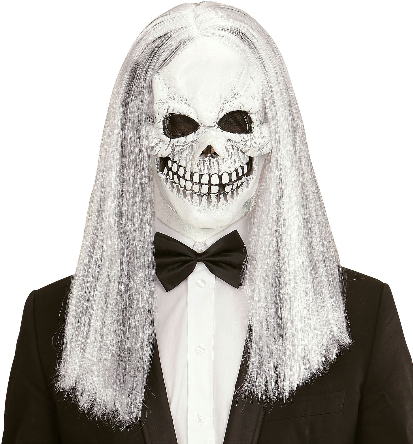 Wit Schedel Masker met Pruik