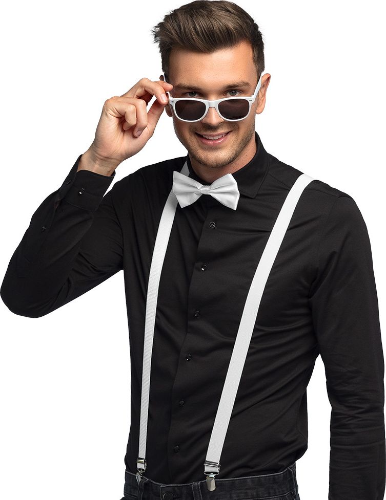 Witte Accessoiresset Bril Strik Bretels