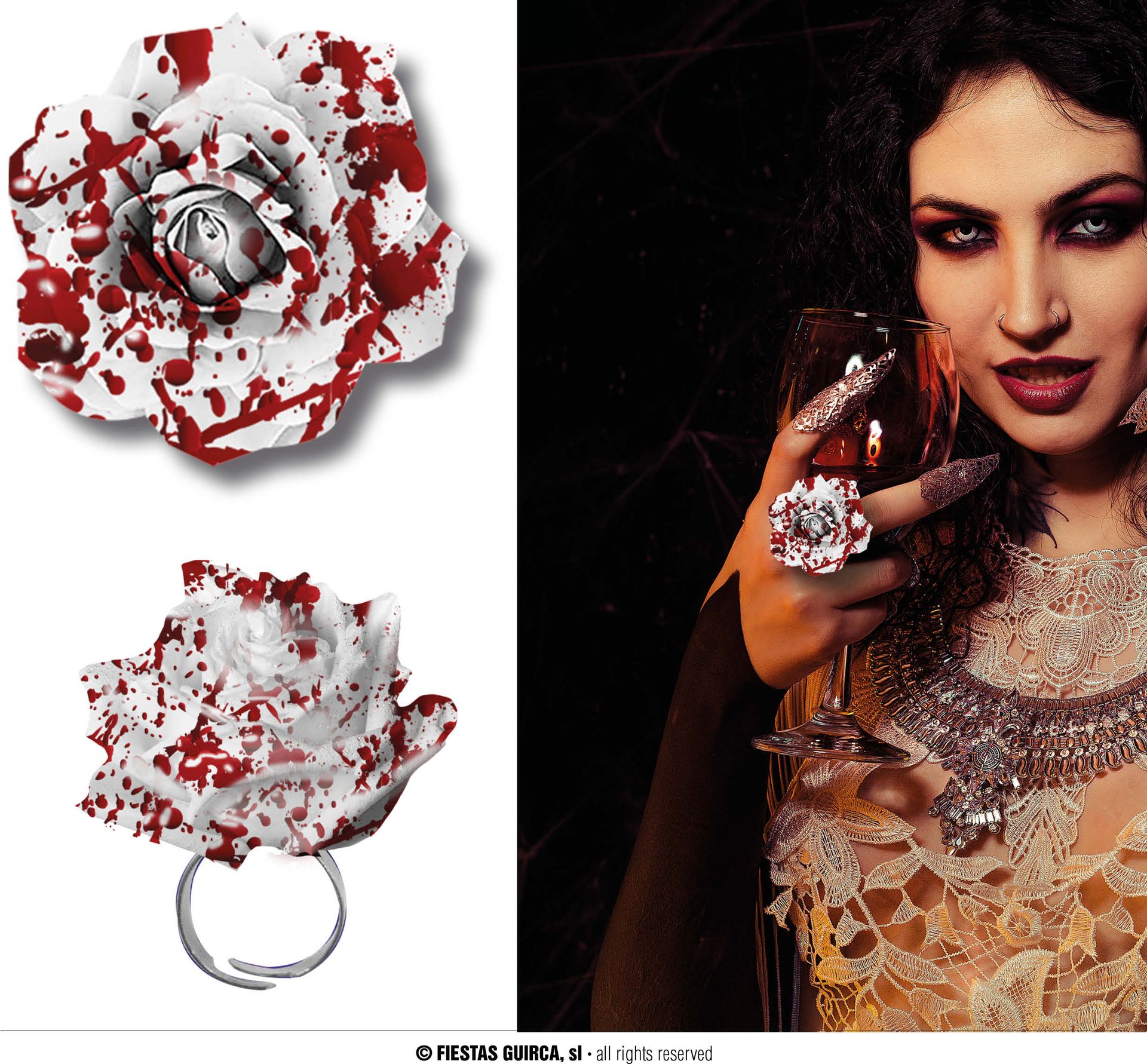 Witte Bebloede Roos Ring