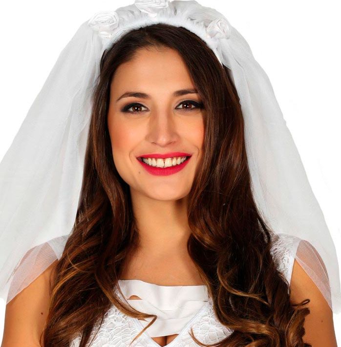 Witte Bruidsluier met Roosjes