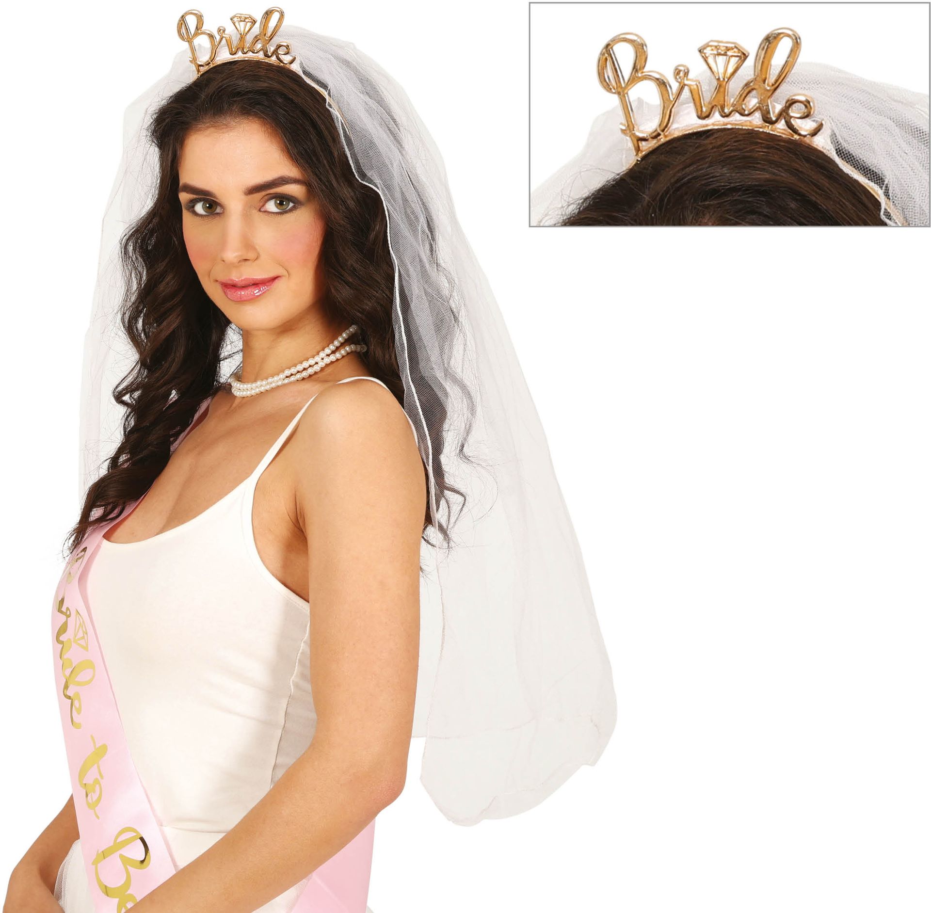 Witte Bruidssluier met Tiara Dames