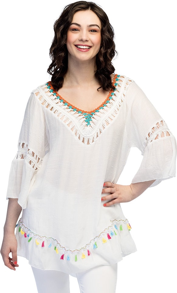 Witte Dames Festival Tuniek met Kwastjes