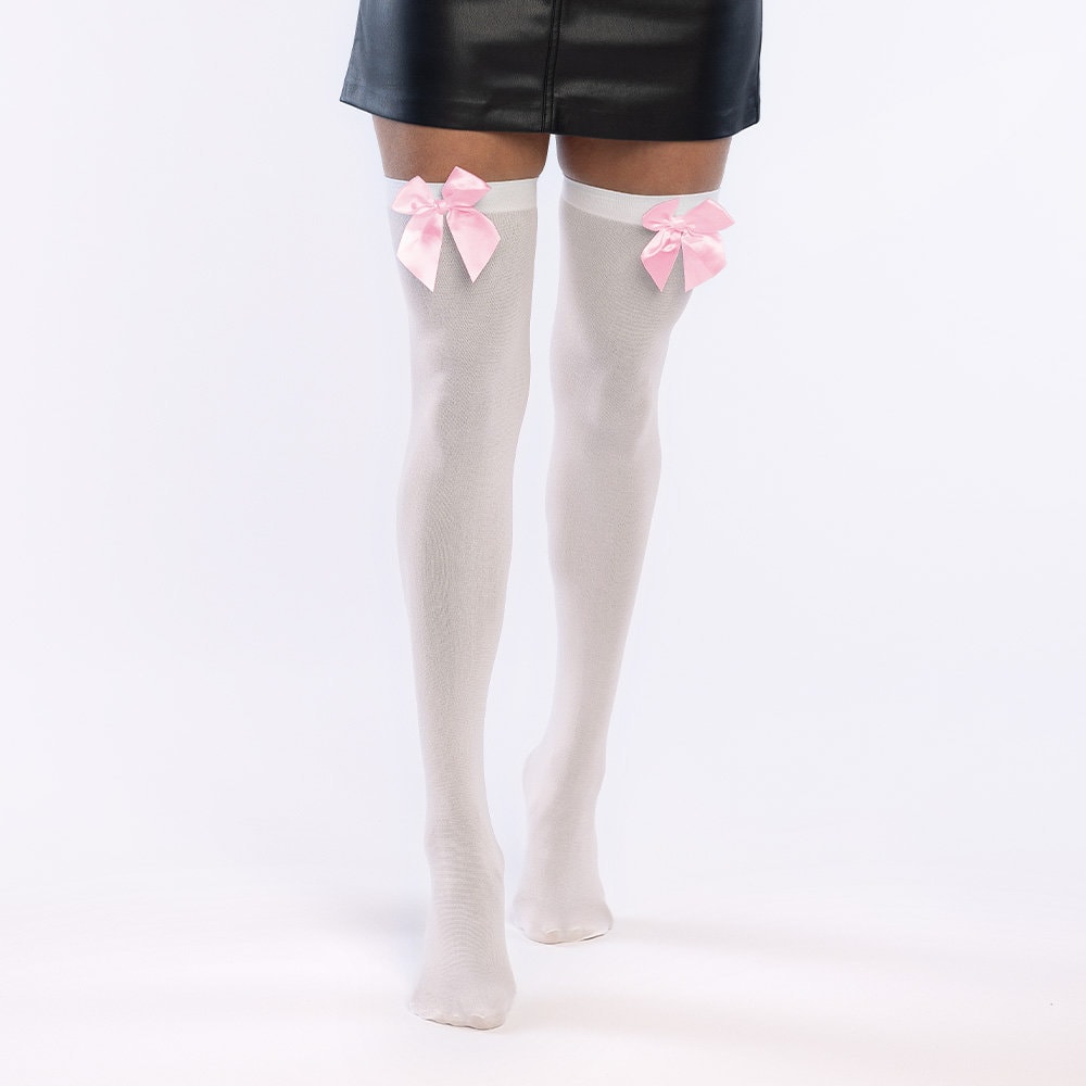Witte Dames Kousen met Roze Strik
