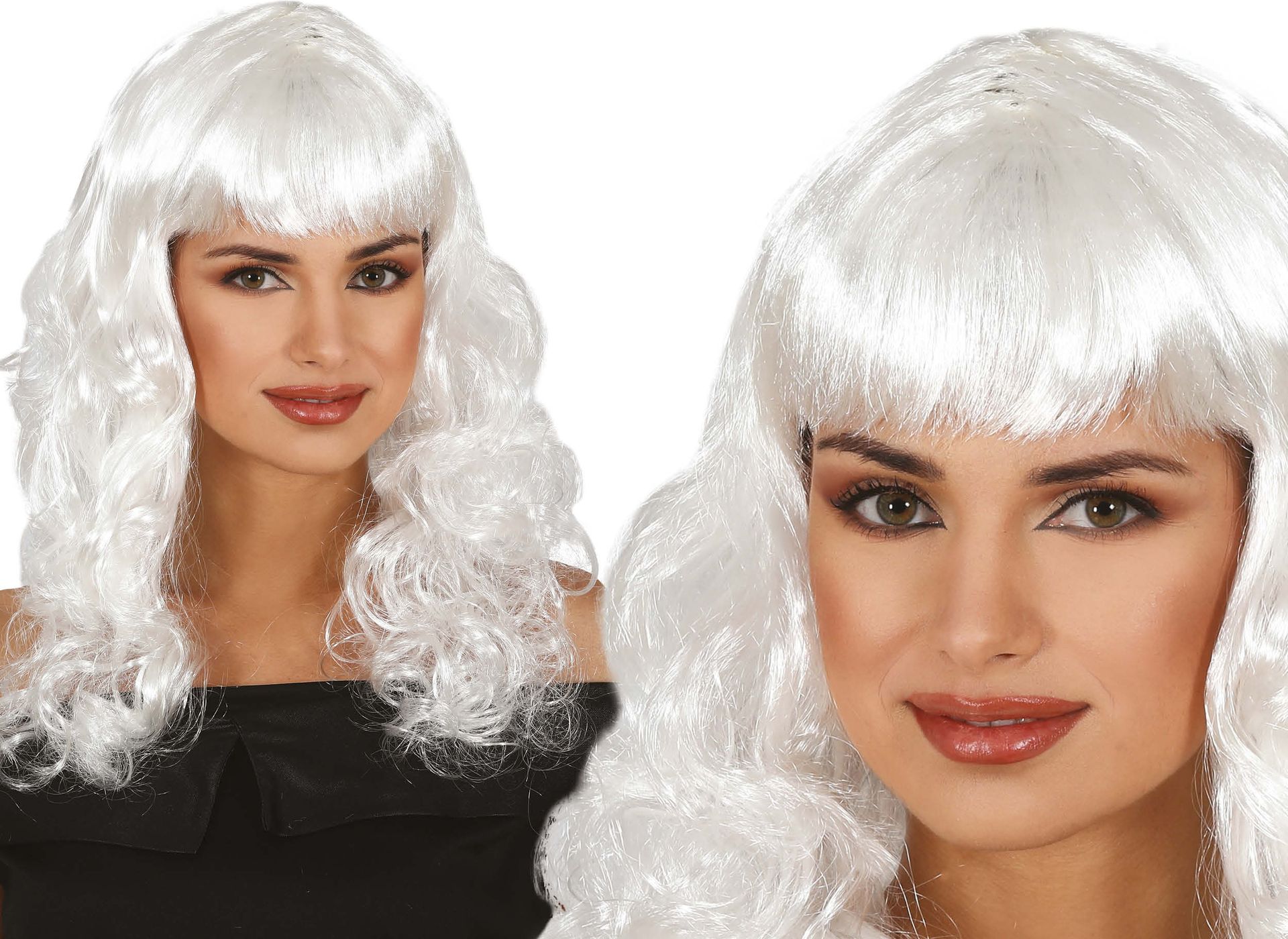 Witte Dames Pruik Lang Krullend met Pony