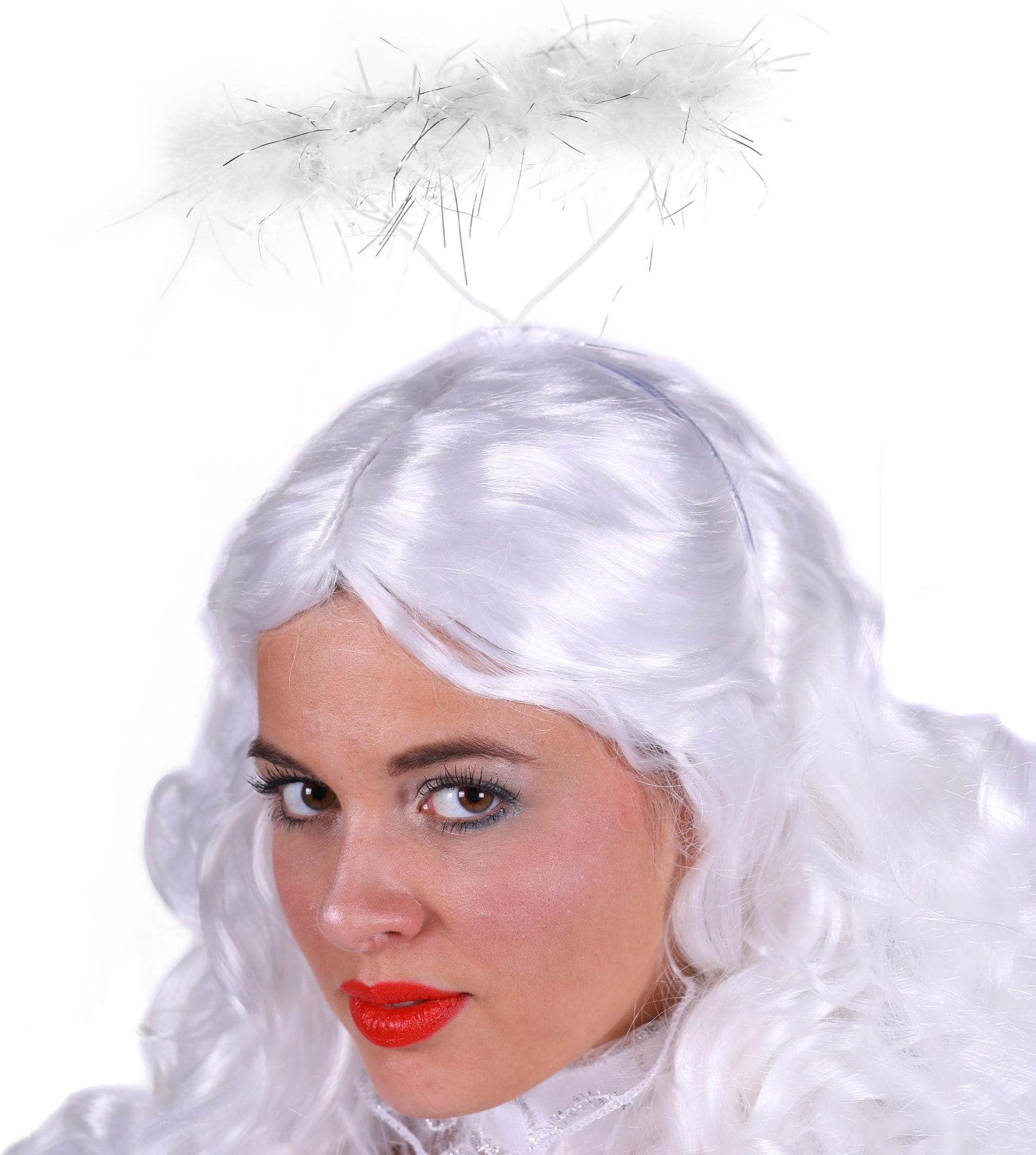 Witte Diadeem met Aureool Marabou Veren Halloween
