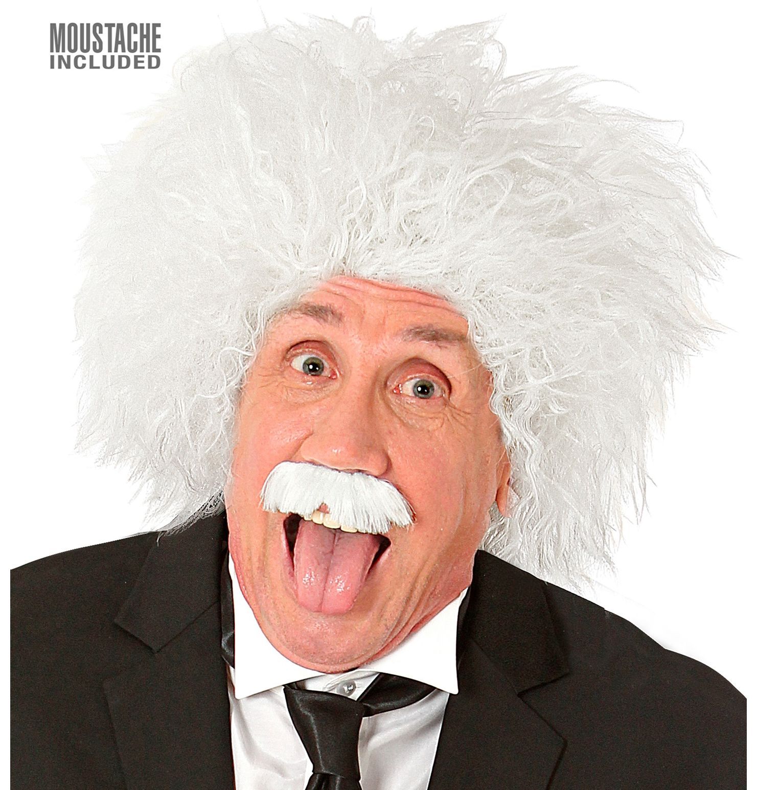 Witte Einstein Pruik met Snor
