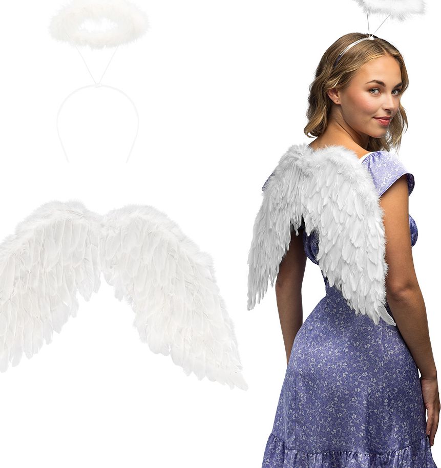 Witte Engelen Vleugelset met Halo Dames 2-Delig