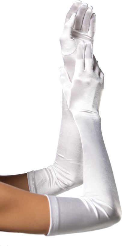 Witte extra lange satijnen handschoenen
