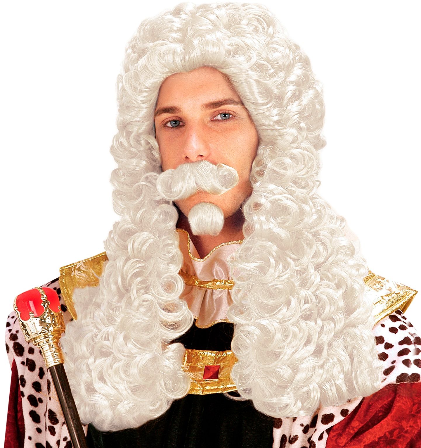 Witte Francois Pruik met Snor en Baard