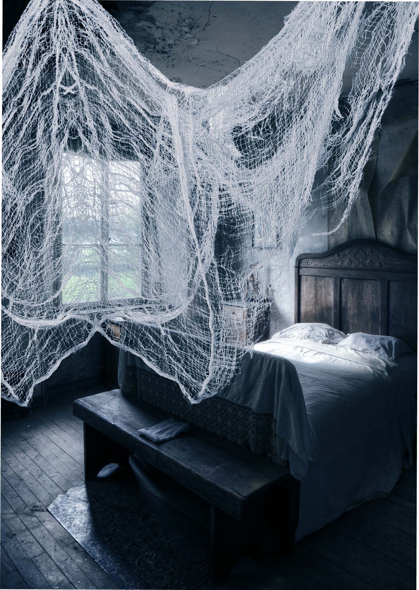 Witte Griezel Stof Halloween Decoratie