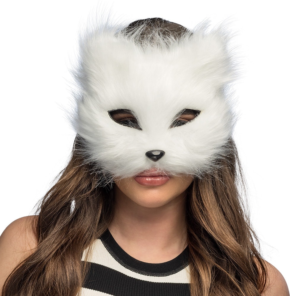 Witte Kat Pluche Masker