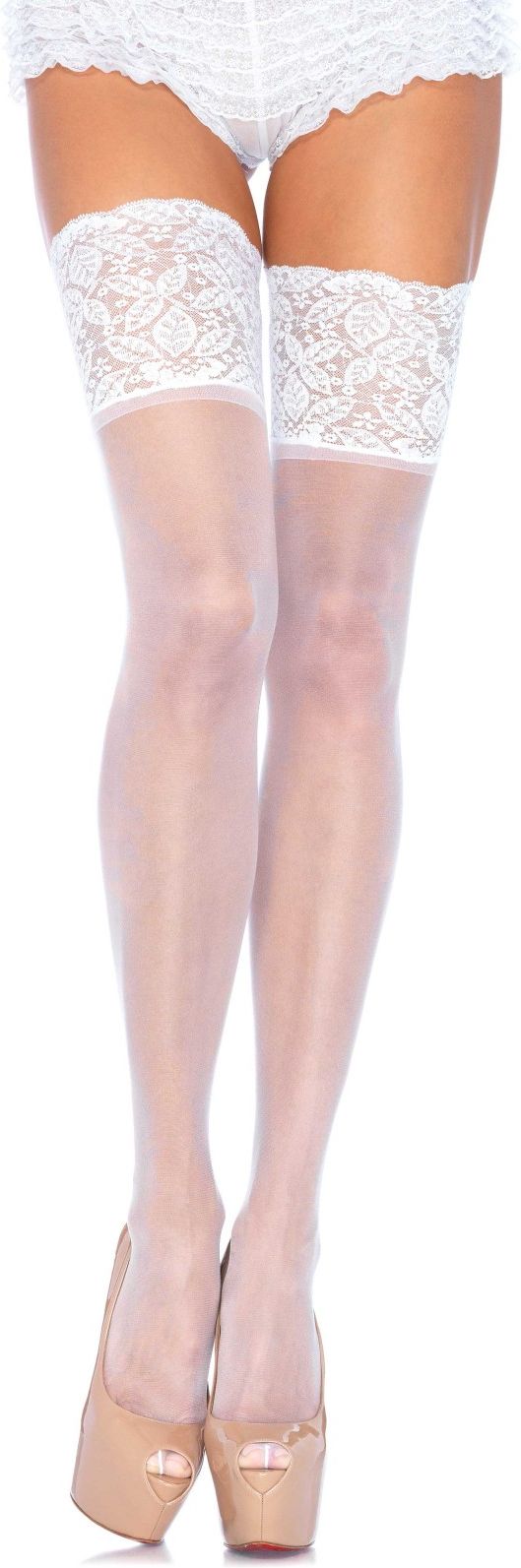 Witte Kniekousen met Brede Kanten Top