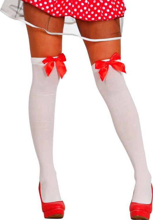 Witte Kniekousen met Rode Strik