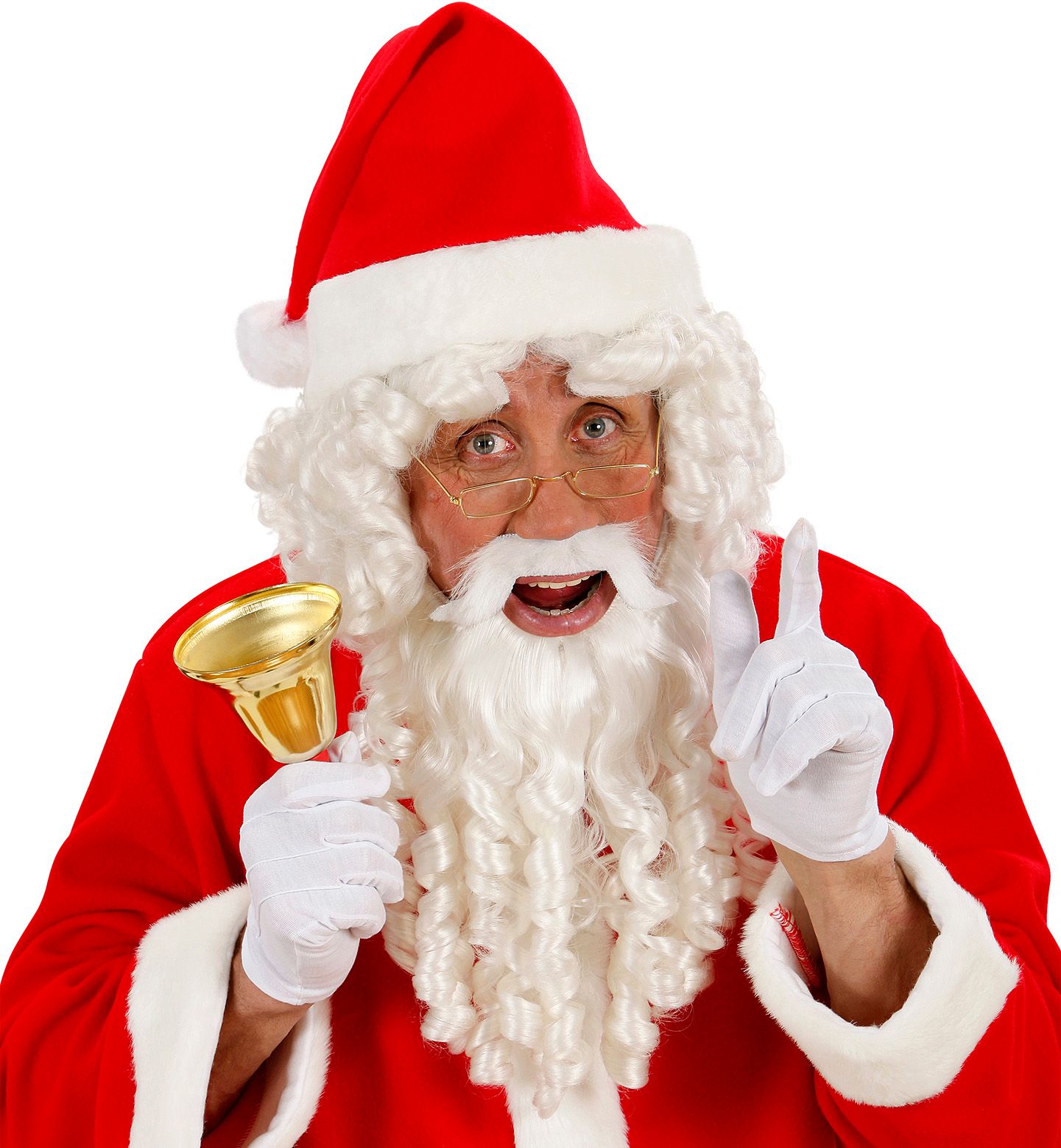 Witte Luxe Kerstman Pruik met Baard, Snor en Wenkbrauwen