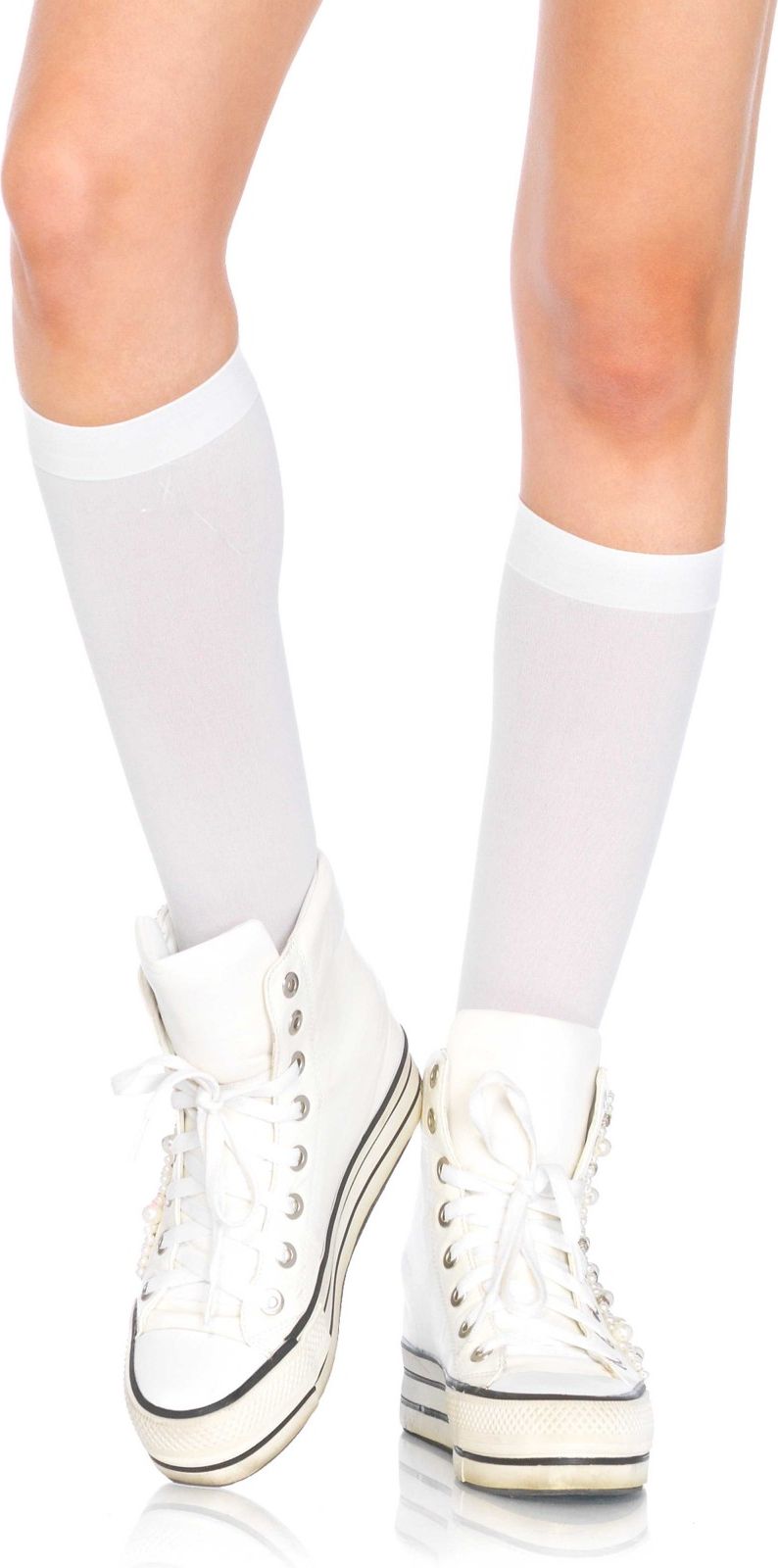 Witte Nylon Kniekousen