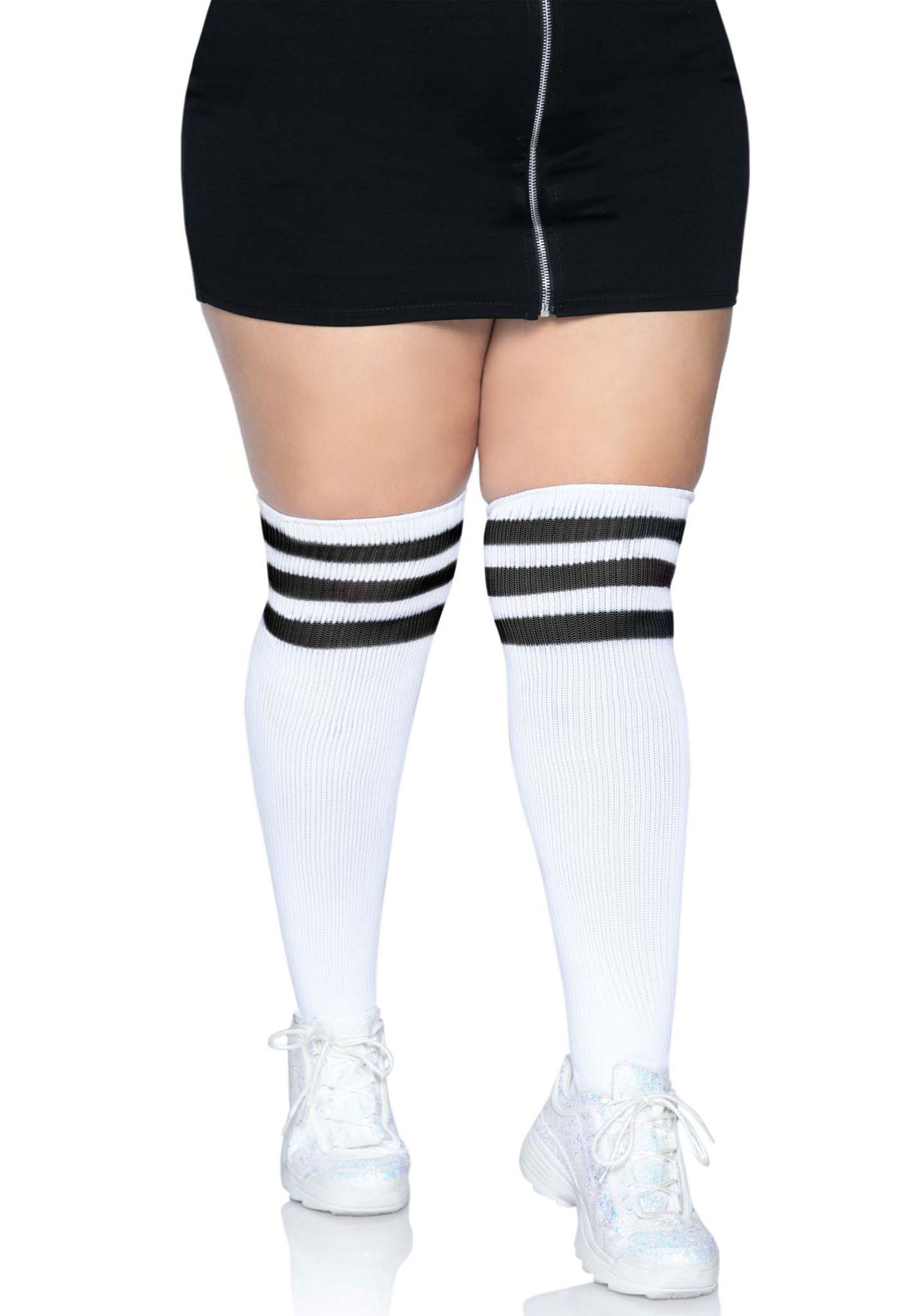 Witte Plus Size Kousen met Zwarte Strepen