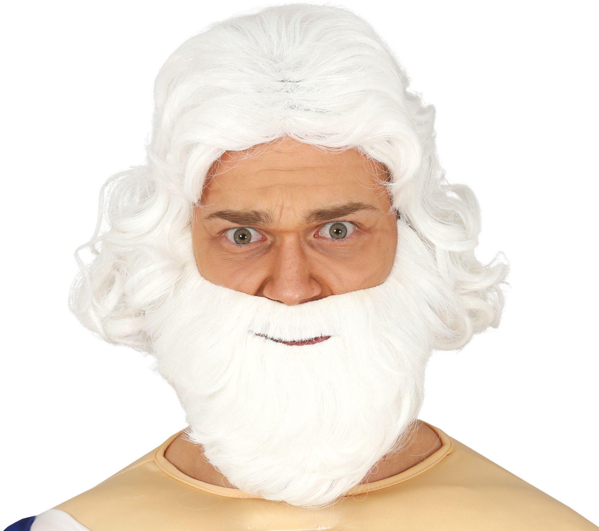 Witte Poseidon Pruik met Baard