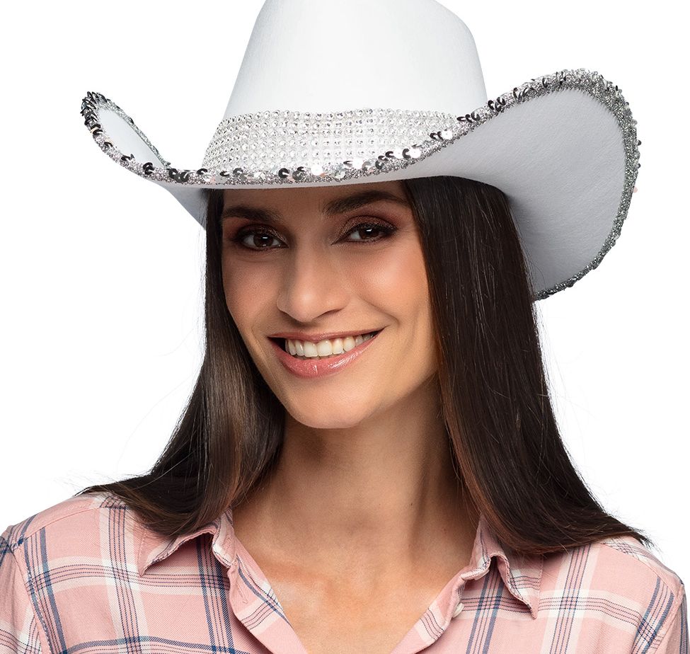 Witte Rodeo Partyhoed Glitter Wit