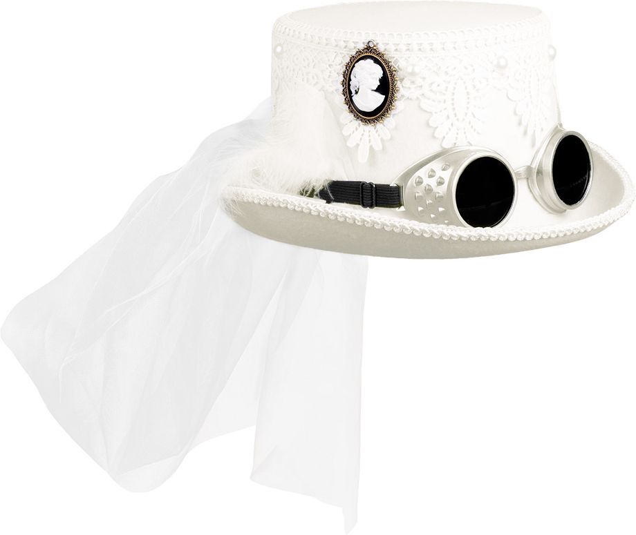 Witte steampunk hoed met sluier