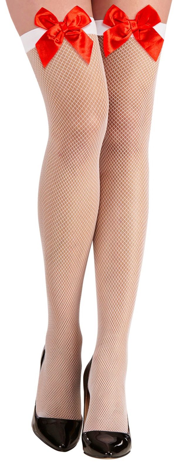 Witte Visnet Kousen met Rode Strik