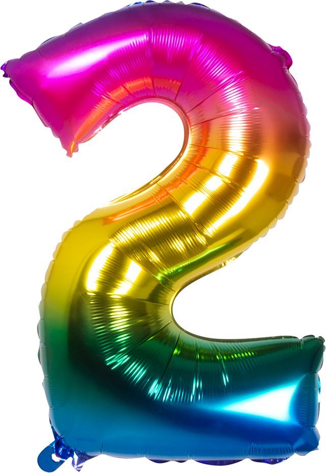 XXL regenboogkleurige folieballon cijfer 2