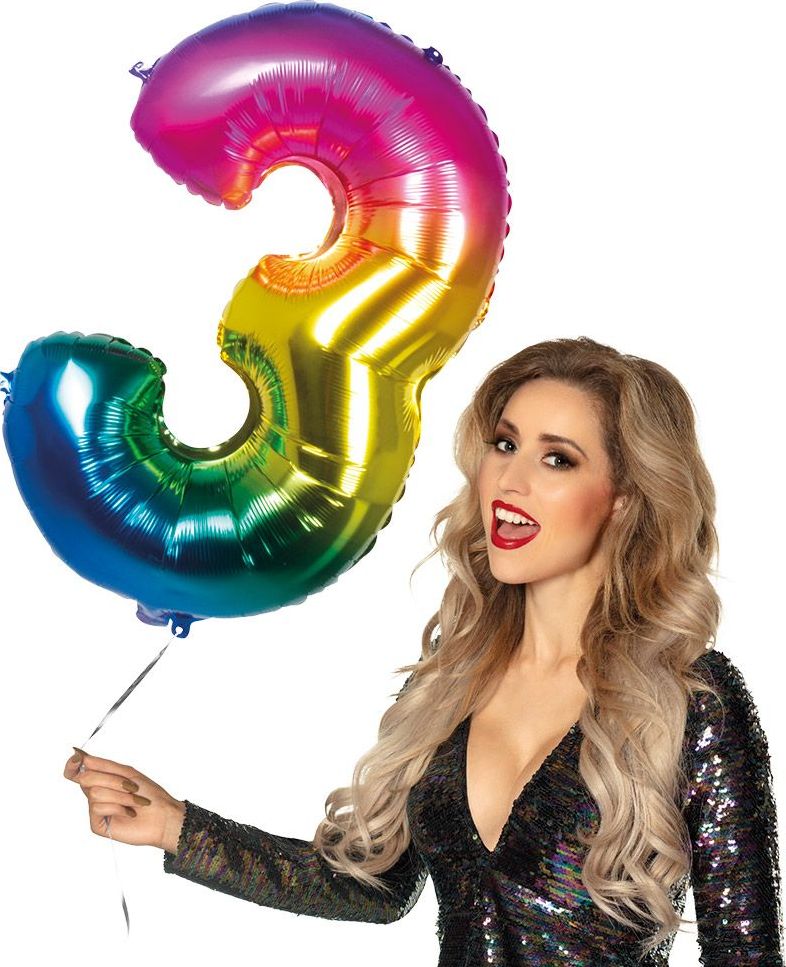 Xxl Regenboogkleurige Folieballon Cijfer 3